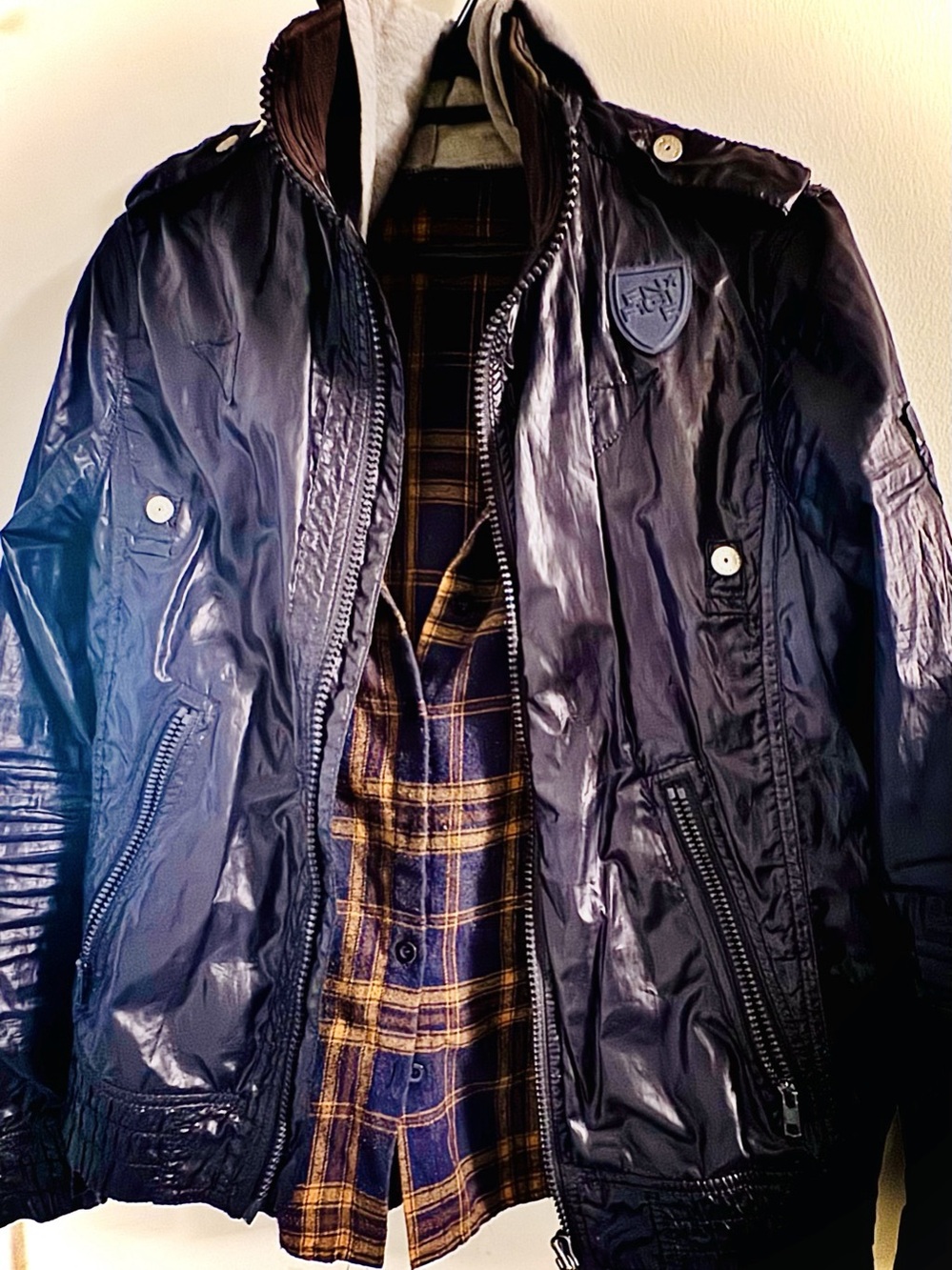 Vintage Y2K Energie Waxed Moto Bomber Jacket - Size M
